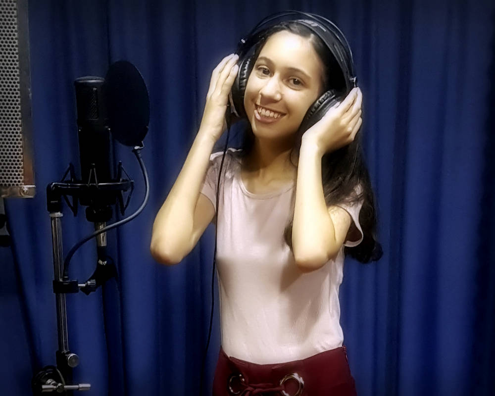 Amelia recording vocals